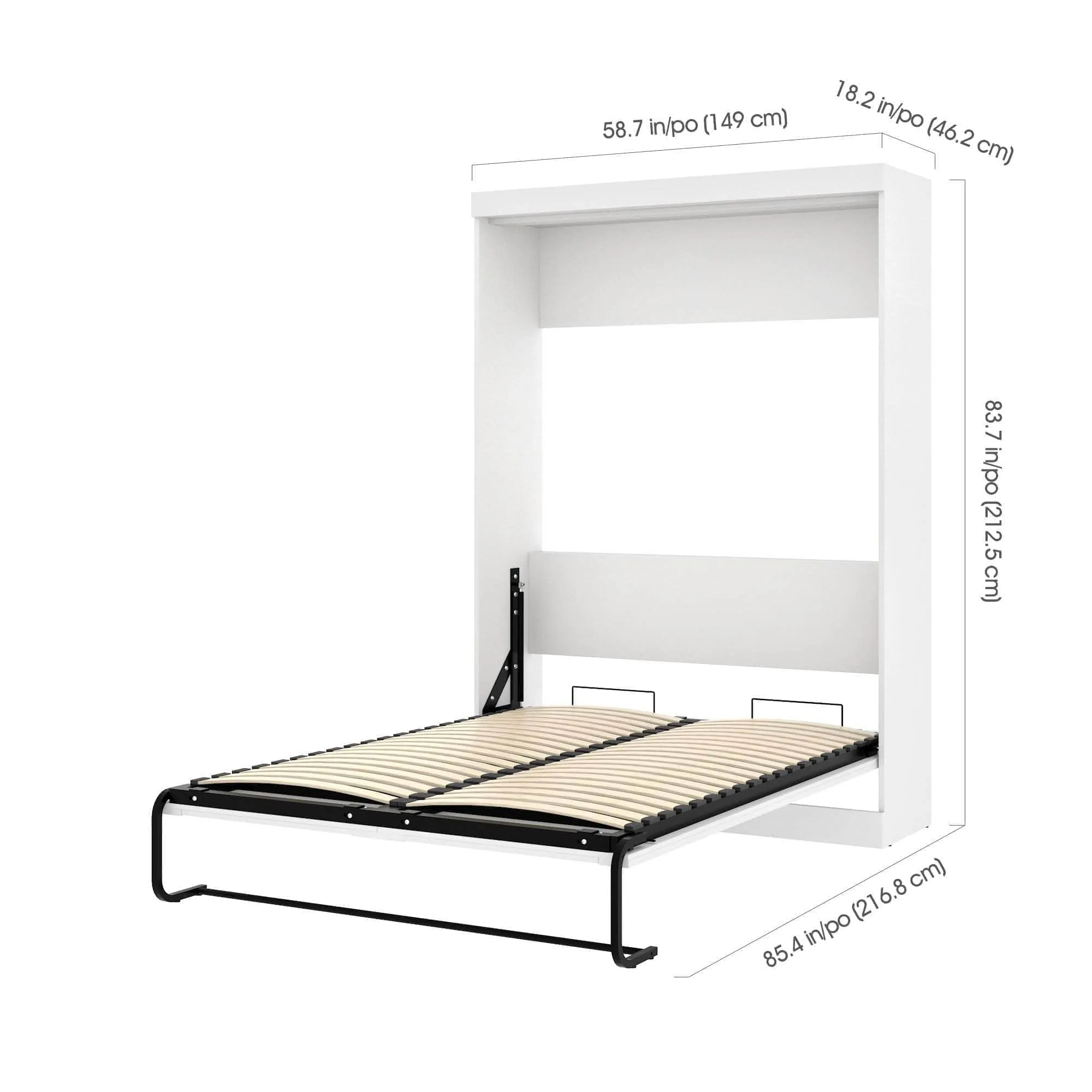 Pur Full Murphy Wall Bed, a Storage Unit and a Sofa (84“) in White