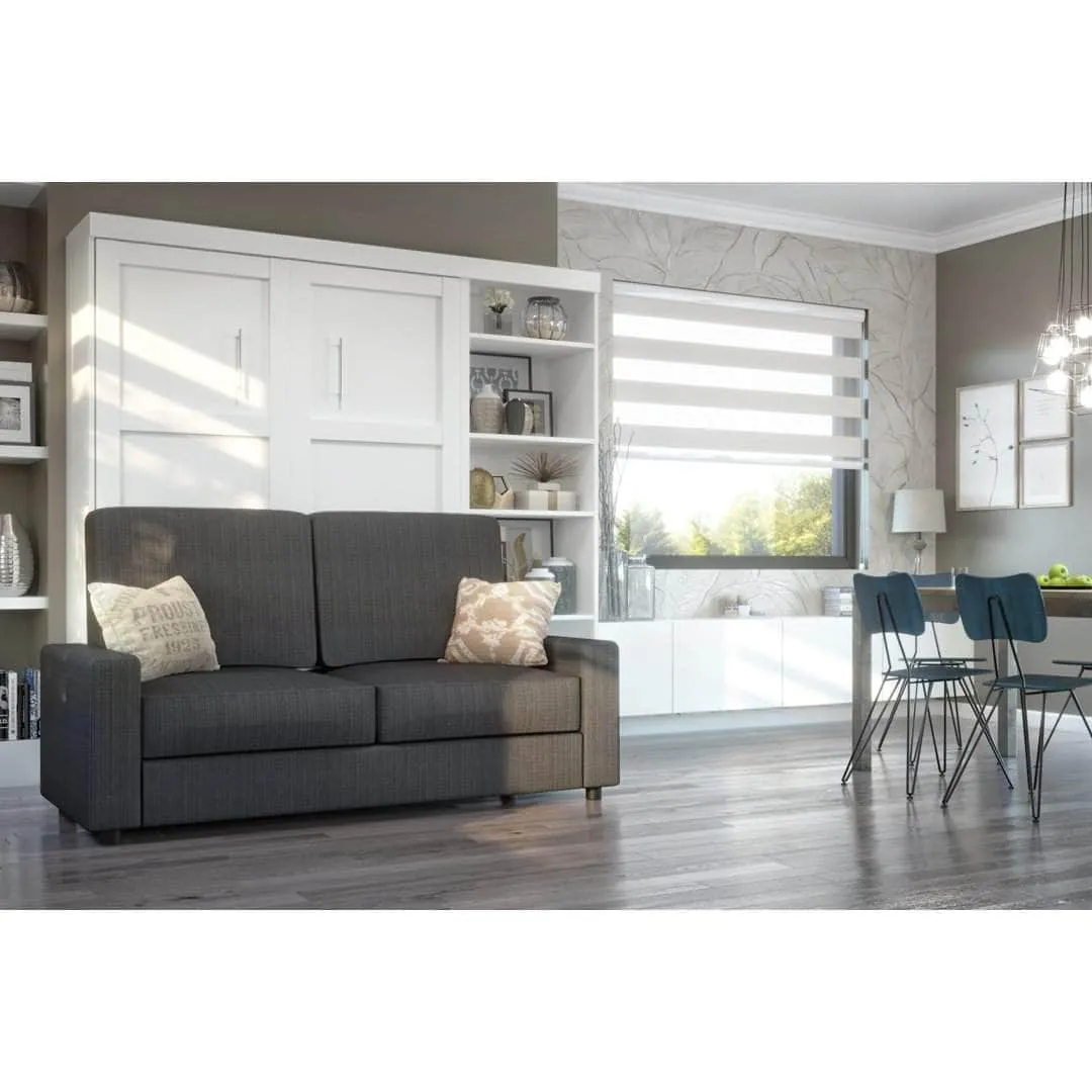 Pur Full Murphy Wall Bed, a Storage Unit and a Sofa (84“) in White