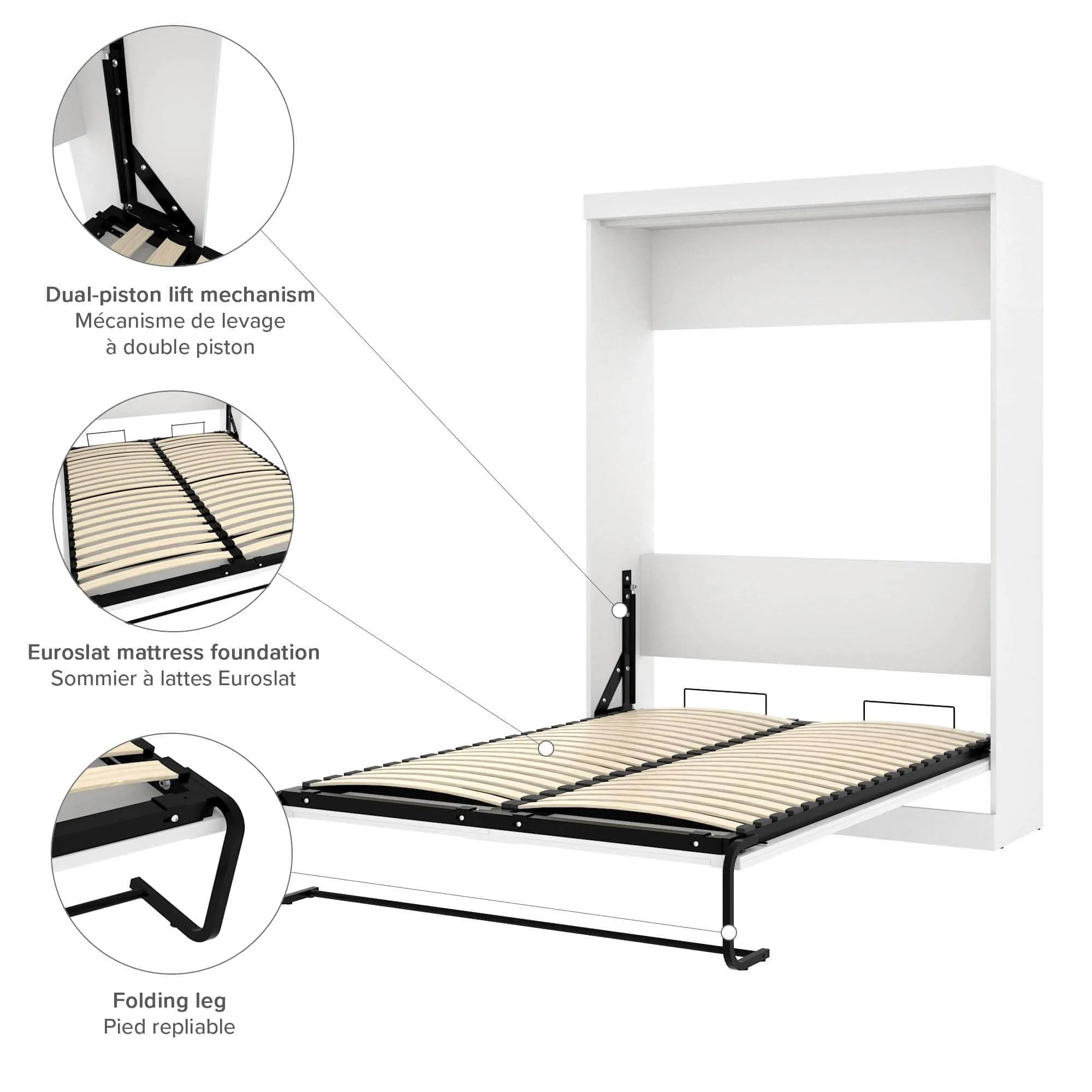 Pur Full Murphy Wall Bed, a Storage Unit and a Sofa (84“) in White