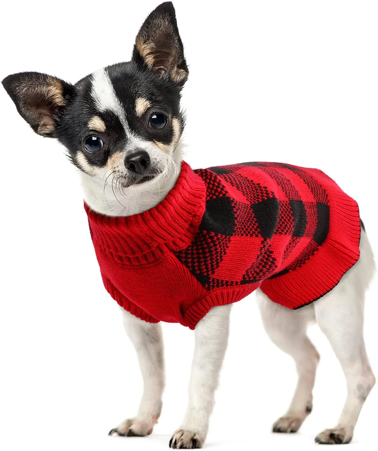 QBLEEV Small Dog Sweater Dress, Puppy Sweaters Knitwear Pullover Pet Sweaters with Leash Hole Warm Winter Dog Christmas Sweaters Fall Dog Sweaters Apparel Turtleneck Dog Sweaters for Dogs Girls Boys S