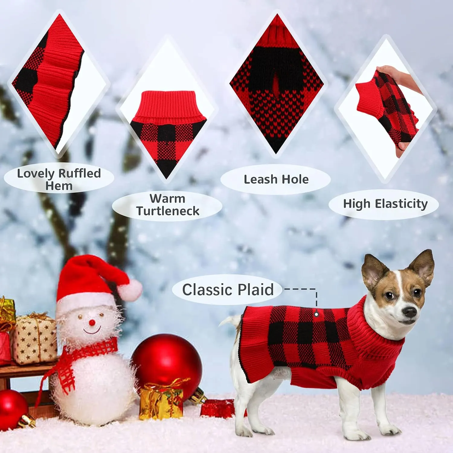 QBLEEV Small Dog Sweater Dress, Puppy Sweaters Knitwear Pullover Pet Sweaters with Leash Hole Warm Winter Dog Christmas Sweaters Fall Dog Sweaters Apparel Turtleneck Dog Sweaters for Dogs Girls Boys S