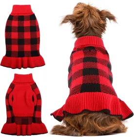 QBLEEV Small Dog Sweater Dress, Puppy Sweaters Knitwear Pullover Pet Sweaters with Leash Hole Warm Winter Dog Christmas Sweaters Fall Dog Sweaters Apparel Turtleneck Dog Sweaters for Dogs Girls Boys S