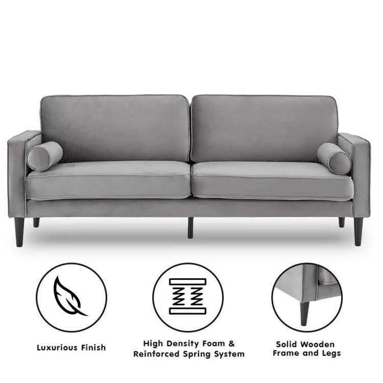 SARANTINO FAUX VELVET SOFA BED COUCH FURNITURE LOUNGE SUITE SEAT GREY