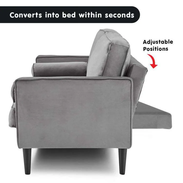 SARANTINO FAUX VELVET SOFA BED COUCH FURNITURE LOUNGE SUITE SEAT GREY