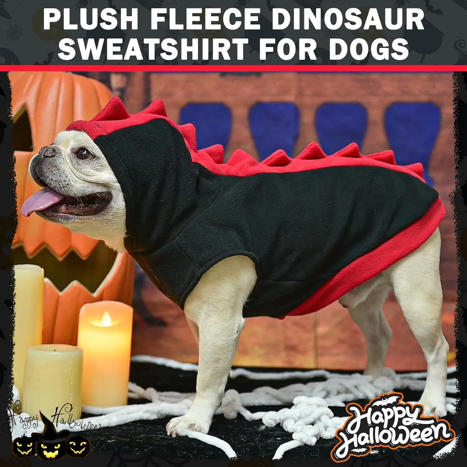 SCENEREAL Dog Dinosaur Costume, Funny Dog Halloween Costume, Dinosaur Dog Apparel for Small Medium Dogs Cats, Warm Fleece Pet Clothes Dog Hoodie for Yorkie Chihuahua Jumpsuit, Black L
