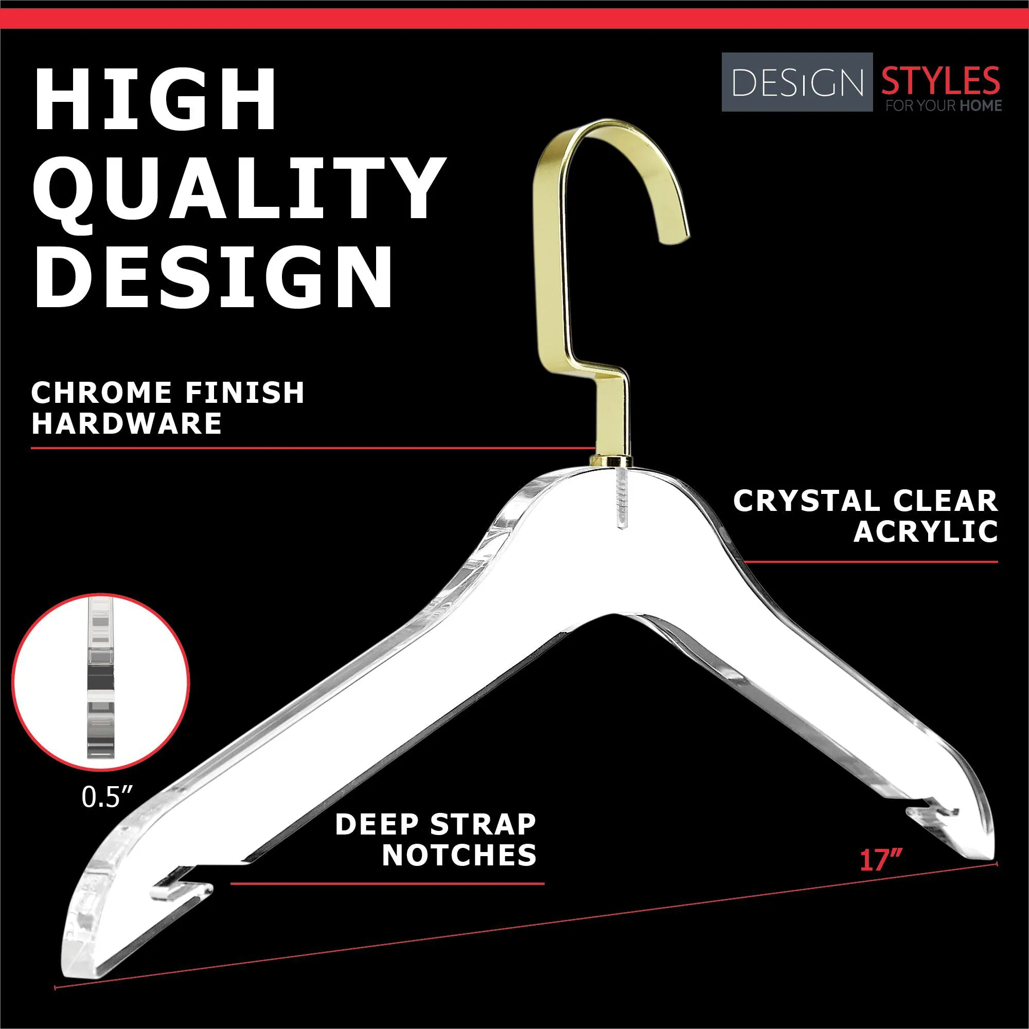 Simply Brilliant Matte Gold Hook Acrylic Hangers - 10 Pack