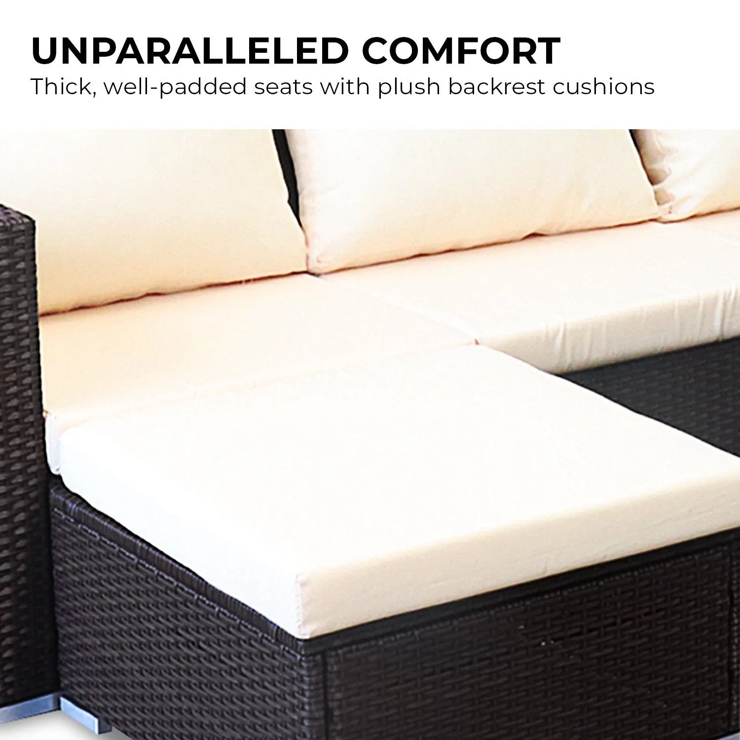 Sonny 4-Seater Modular Lounge Set PE Rattan 5-Piece Outdoor Sofa - Brown