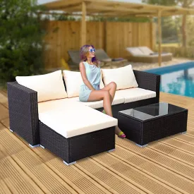 Sonny 4-Seater Modular Lounge Set PE Rattan 5-Piece Outdoor Sofa - Brown