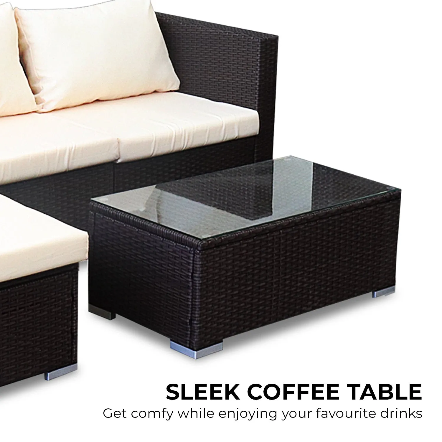 Sonny 4-Seater Modular Lounge Set PE Rattan 5-Piece Outdoor Sofa - Brown