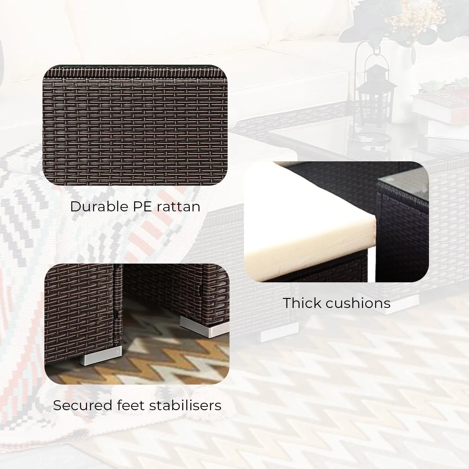 Sonny 4-Seater Modular Lounge Set PE Rattan 5-Piece Outdoor Sofa - Brown