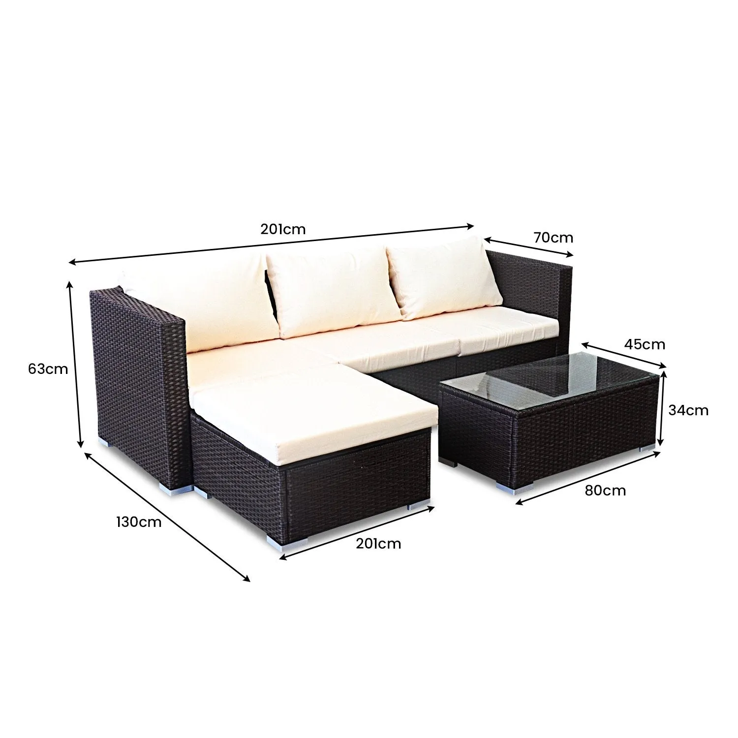 Sonny 4-Seater Modular Lounge Set PE Rattan 5-Piece Outdoor Sofa - Brown