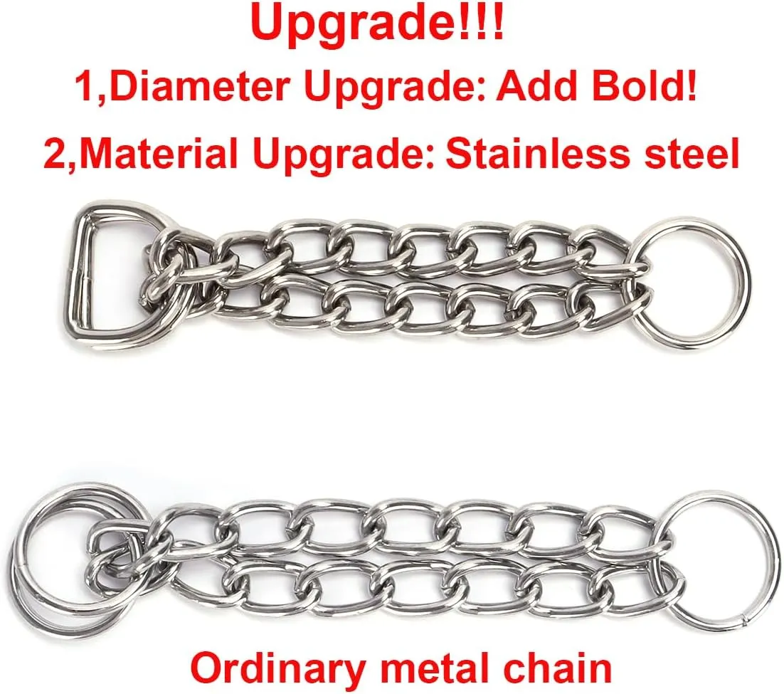 Stainless Steel Chain Martingale Dog Collar, No Pull Slip Cinch Choker Choke Collar Training Escape Proof Heavy Duty Dog Collar for Small Medium Large Pet Girl Female Dogs, Pink Floral XL
