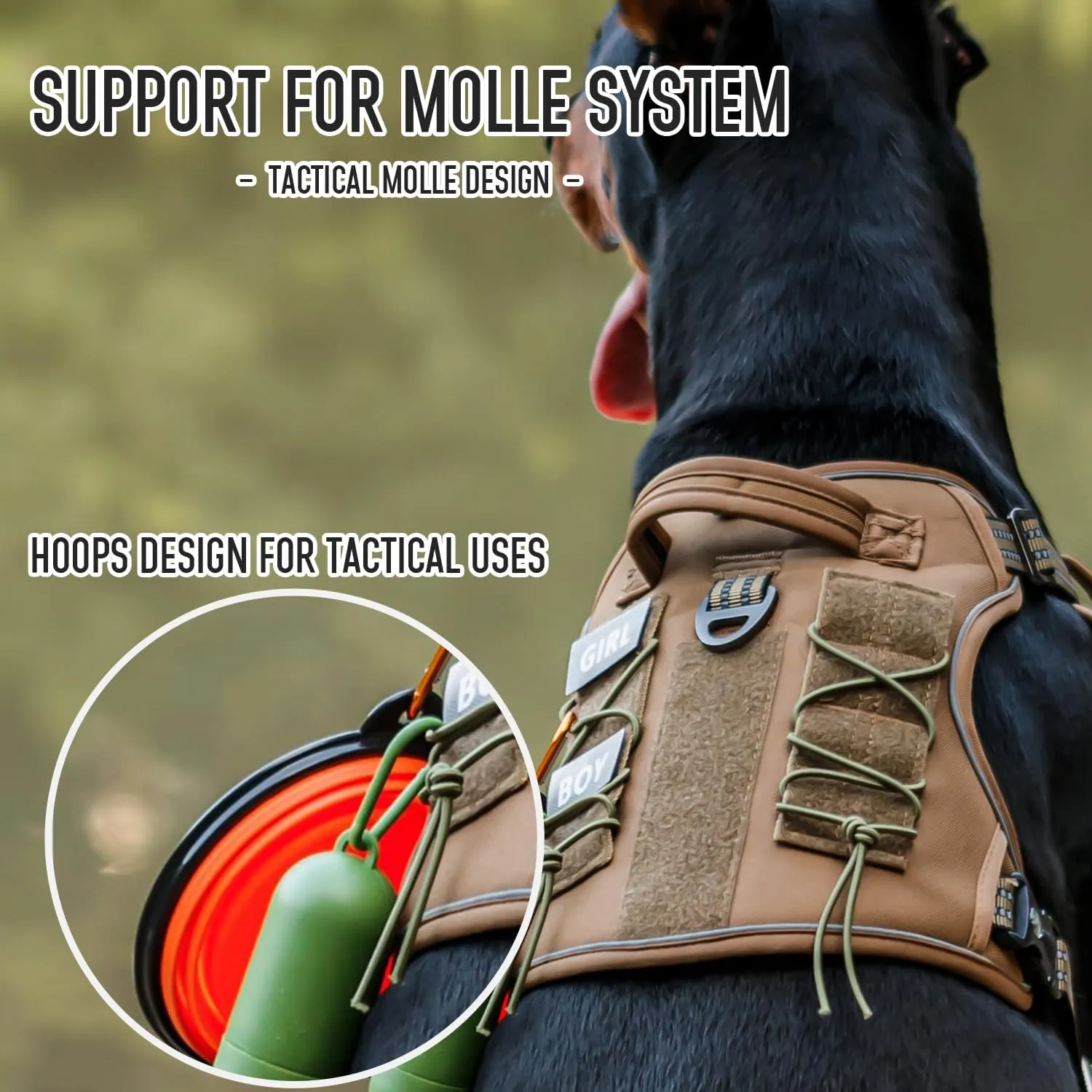 Tactical Dog Harness with Leash for Medium Large Dogs, Dog Car Leash Seat Belt with 5.5Ft No Pull Shock Absorbing, Leash Set with ID Card (Brown, XL)