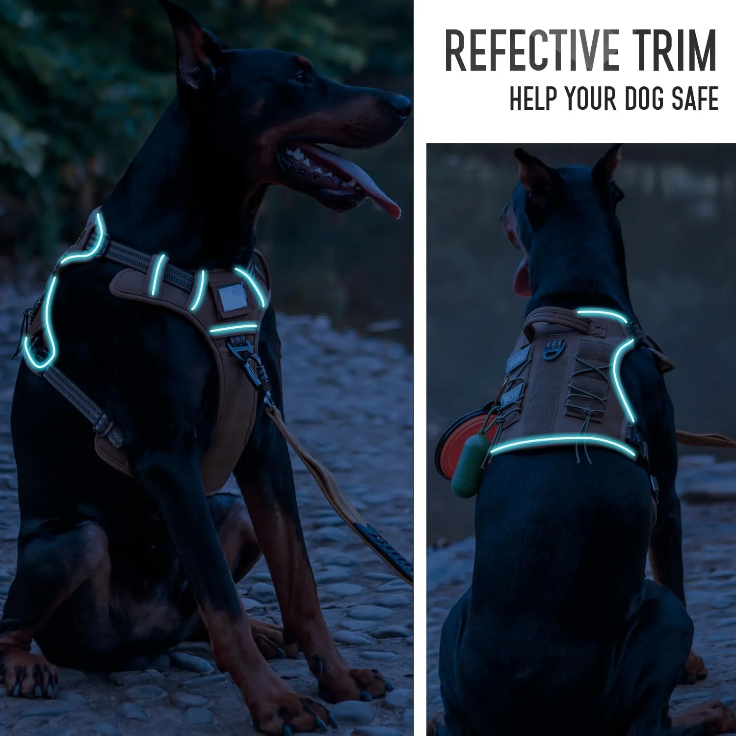 Tactical Dog Harness with Leash for Medium Large Dogs, Dog Car Leash Seat Belt with 5.5Ft No Pull Shock Absorbing, Leash Set with ID Card (Brown, XL)