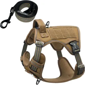 Tactical Dog Harness with Leash for Medium Large Dogs, Dog Car Leash Seat Belt with 5.5Ft No Pull Shock Absorbing, Leash Set with ID Card (Brown, XL)