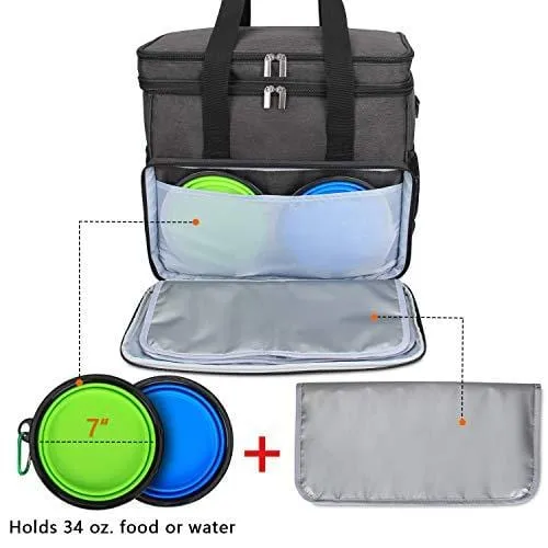 Teamoy Double Layer Dog Travel Bag with 2 Silicone Collapsible Bowls, 2 Food Carriers, 1 Water-Resistant Placemat, Pet Supplies Weekend Tote Organizer(Large, Black)