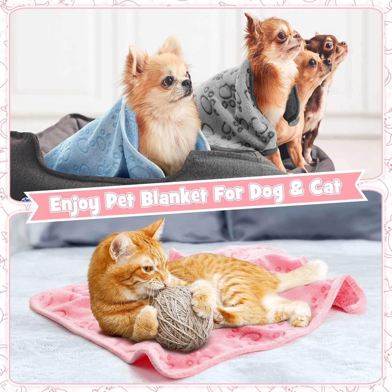 Tegeme 12 Pieces Pet Blanket Soft Fleece Dog Fluffy Doggie Warm Felt Throw Spring Cute Paw Print Puppy Kitten Sleep Mat Bed Covers for Cat(23 x 16 Inch,Multicolor)