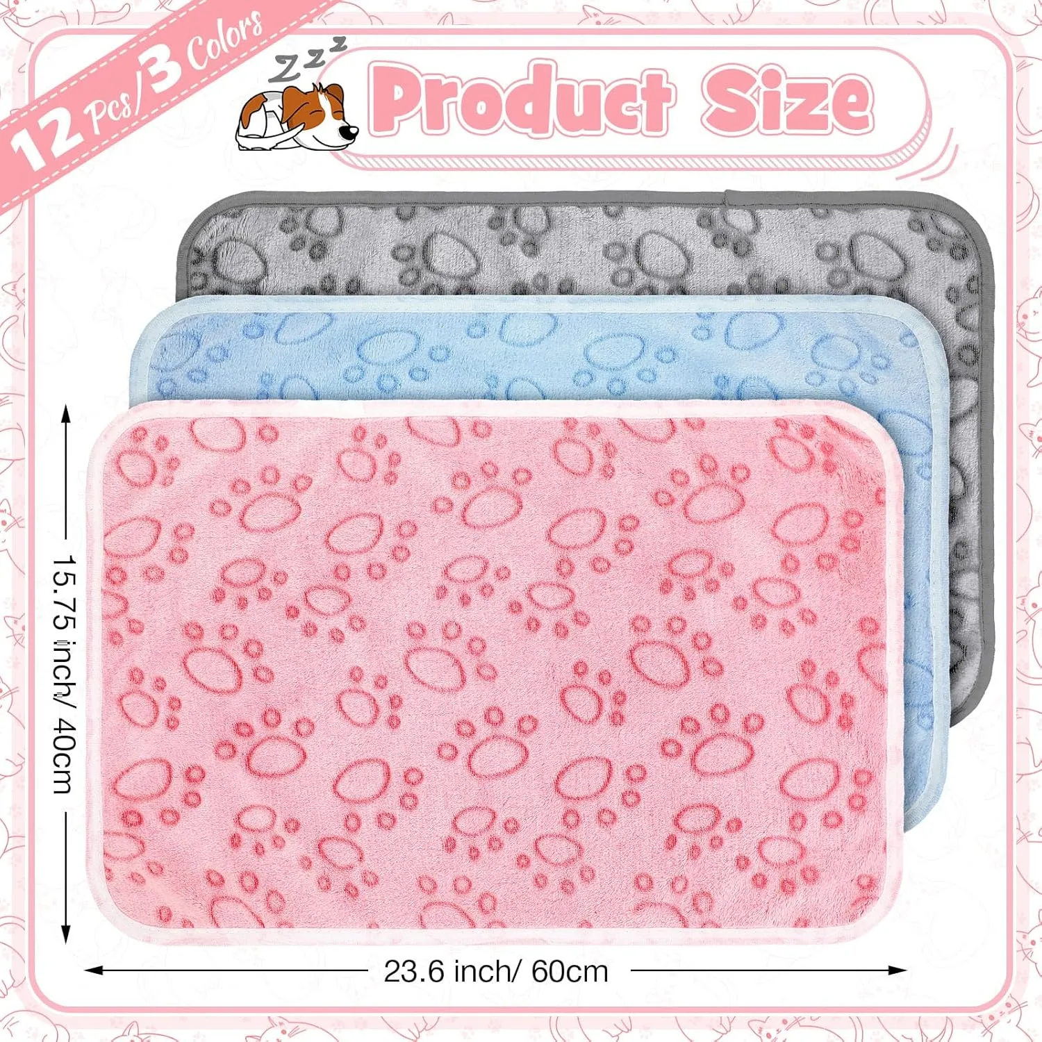Tegeme 12 Pieces Pet Blanket Soft Fleece Dog Fluffy Doggie Warm Felt Throw Spring Cute Paw Print Puppy Kitten Sleep Mat Bed Covers for Cat(23 x 16 Inch,Multicolor)