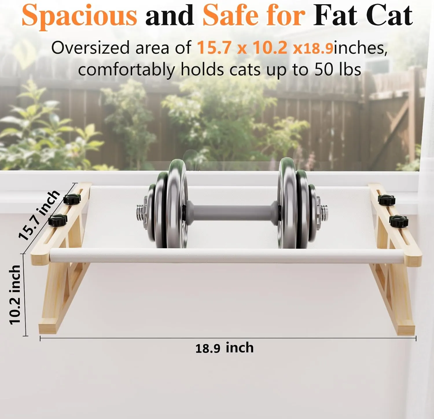 Tresbro 2-in-1 Cat Window Perch & Elevated Cat Hammock, 15.7" W*10.2" H*18.9" L Wooden Frame Pet Bed for Indoor Cats, Easy Setup, Adjustable, No Drilling, Cats Perch for Window, Bedside, Ground