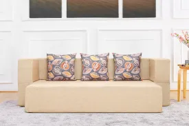 Uberlyfe New Age Folding Sofa Bed, Beige | 3 Seater | 3 Cushions- Fallen Leaves Pattern