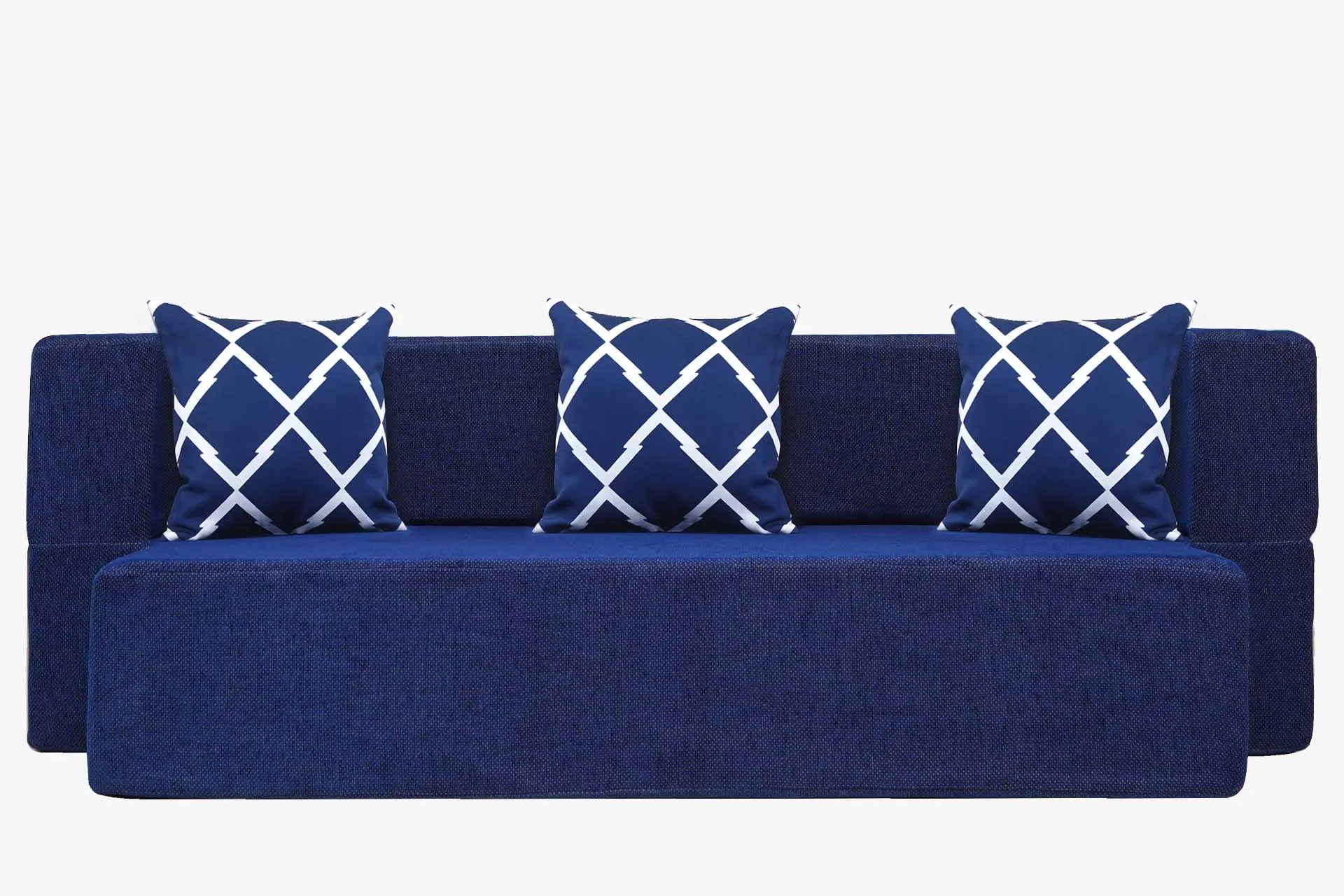 Uberlyfe New Age Folding Sofa Bed, Dotted Blue | 3 Seater | 3 Arrow Cushion