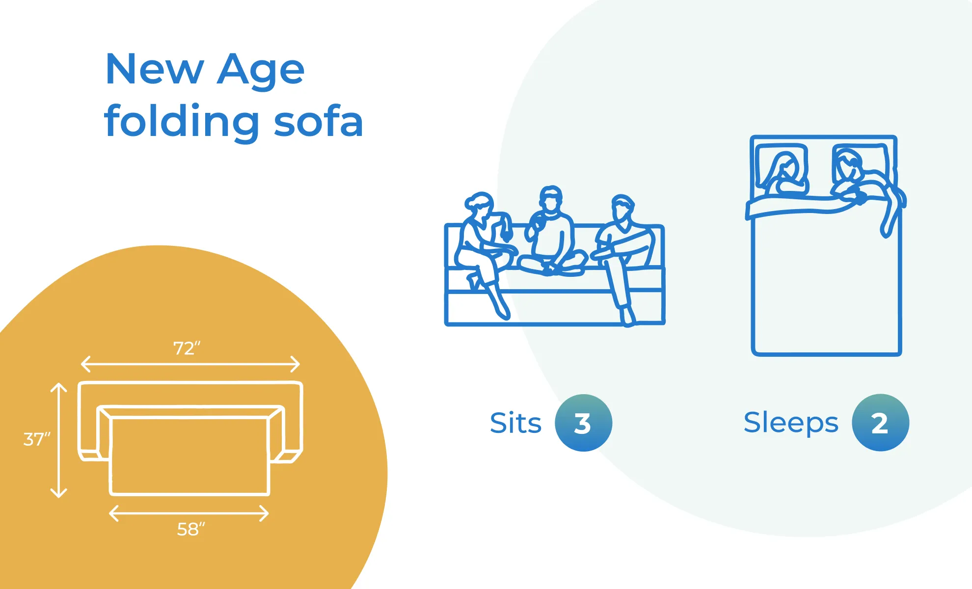 Uberlyfe New Age Folding Sofa Bed, Dotted Blue | 3 Seater | 3 Arrow Cushion