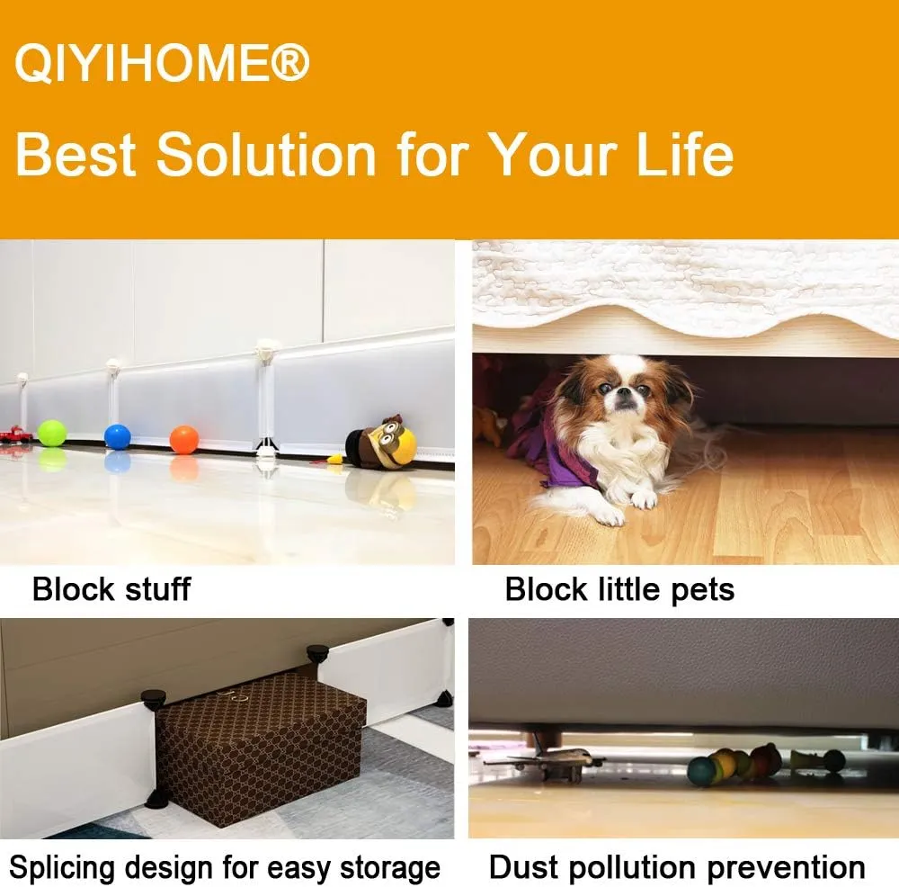 Under Bed Blocker for Pets, Gap Bumper for Under Bed, Stop Things Going Under Bed or Sofa Couch, Toys Blocker for Cats Dogs, Easy to Install, Total 7" Height 90" Length, White