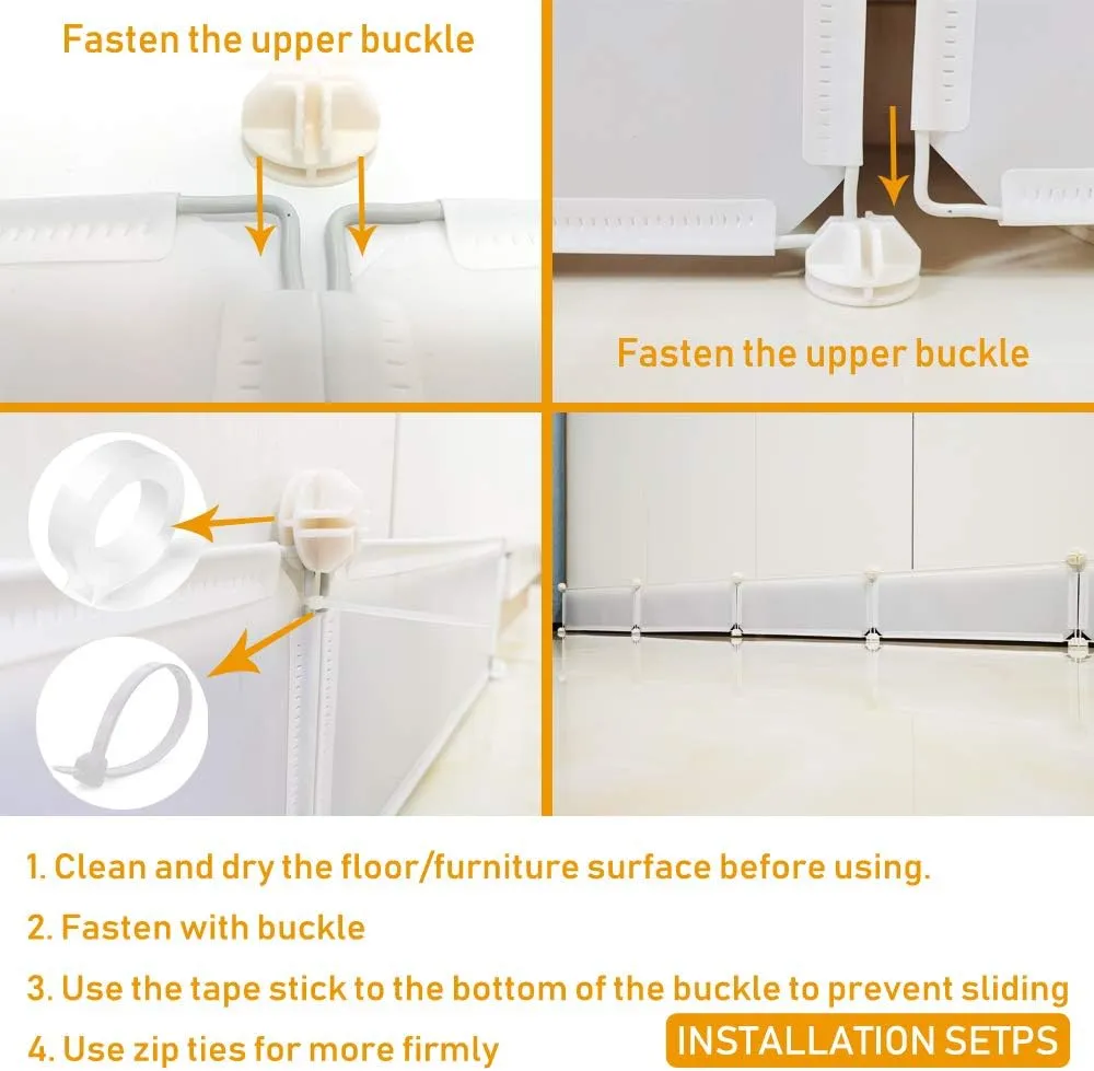 Under Bed Blocker for Pets, Gap Bumper for Under Bed, Stop Things Going Under Bed or Sofa Couch, Toys Blocker for Cats Dogs, Easy to Install, Total 7" Height 90" Length, White