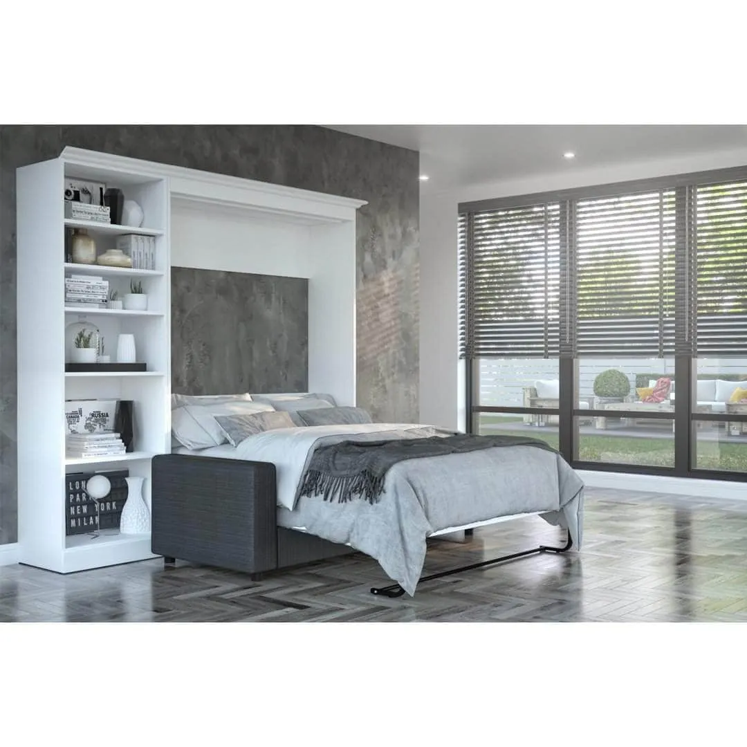 Versatile Full Murphy Wall Bed, a Storage Unit and a Sofa (84“) - White