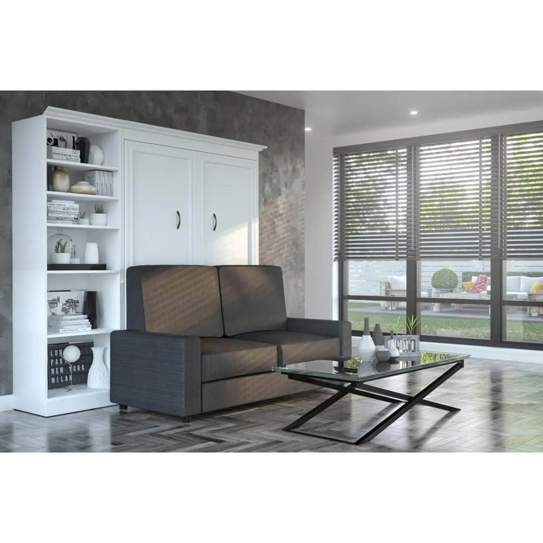 Versatile Full Murphy Wall Bed, a Storage Unit and a Sofa (84“) - White