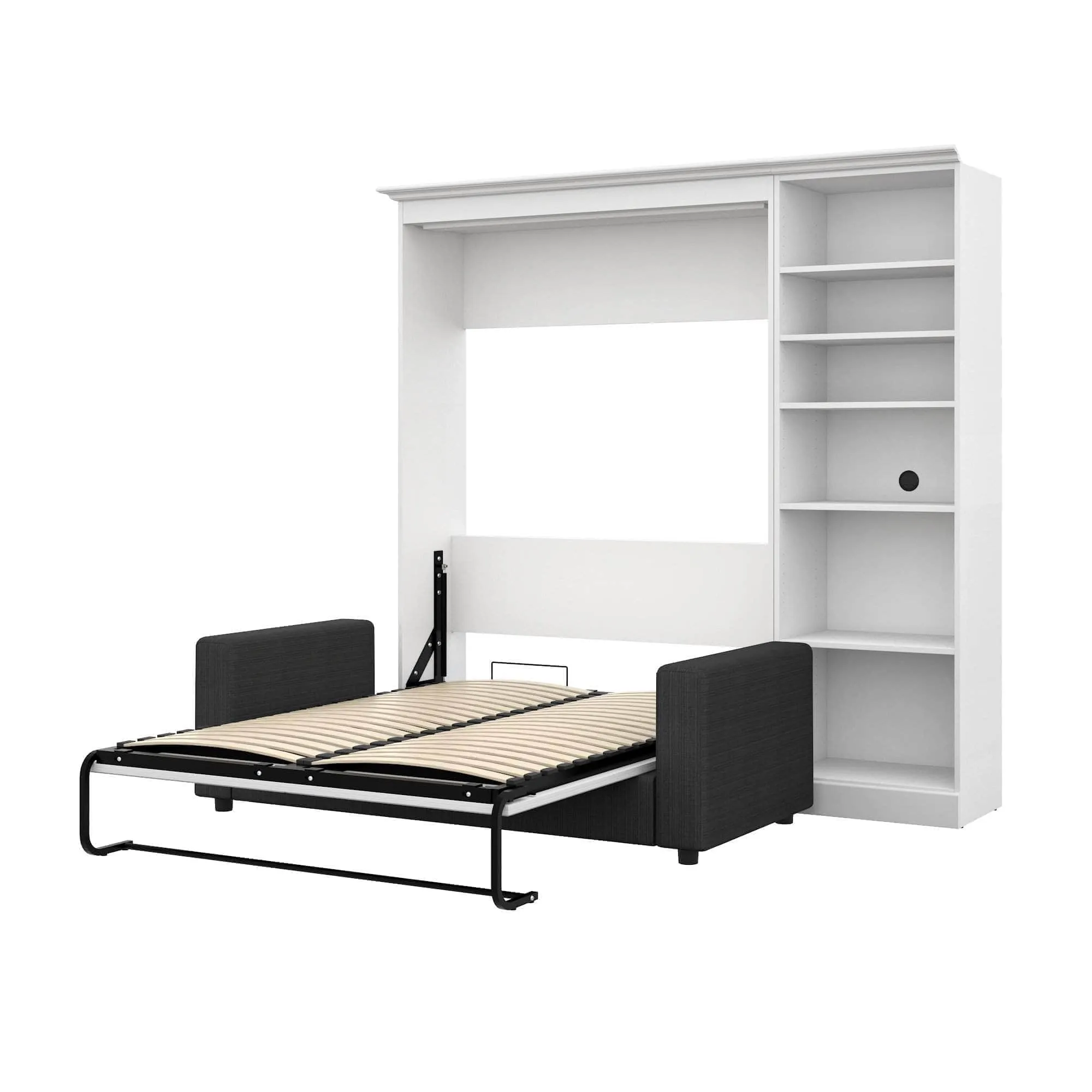 Versatile Full Murphy Wall Bed, a Storage Unit and a Sofa (84“) - White