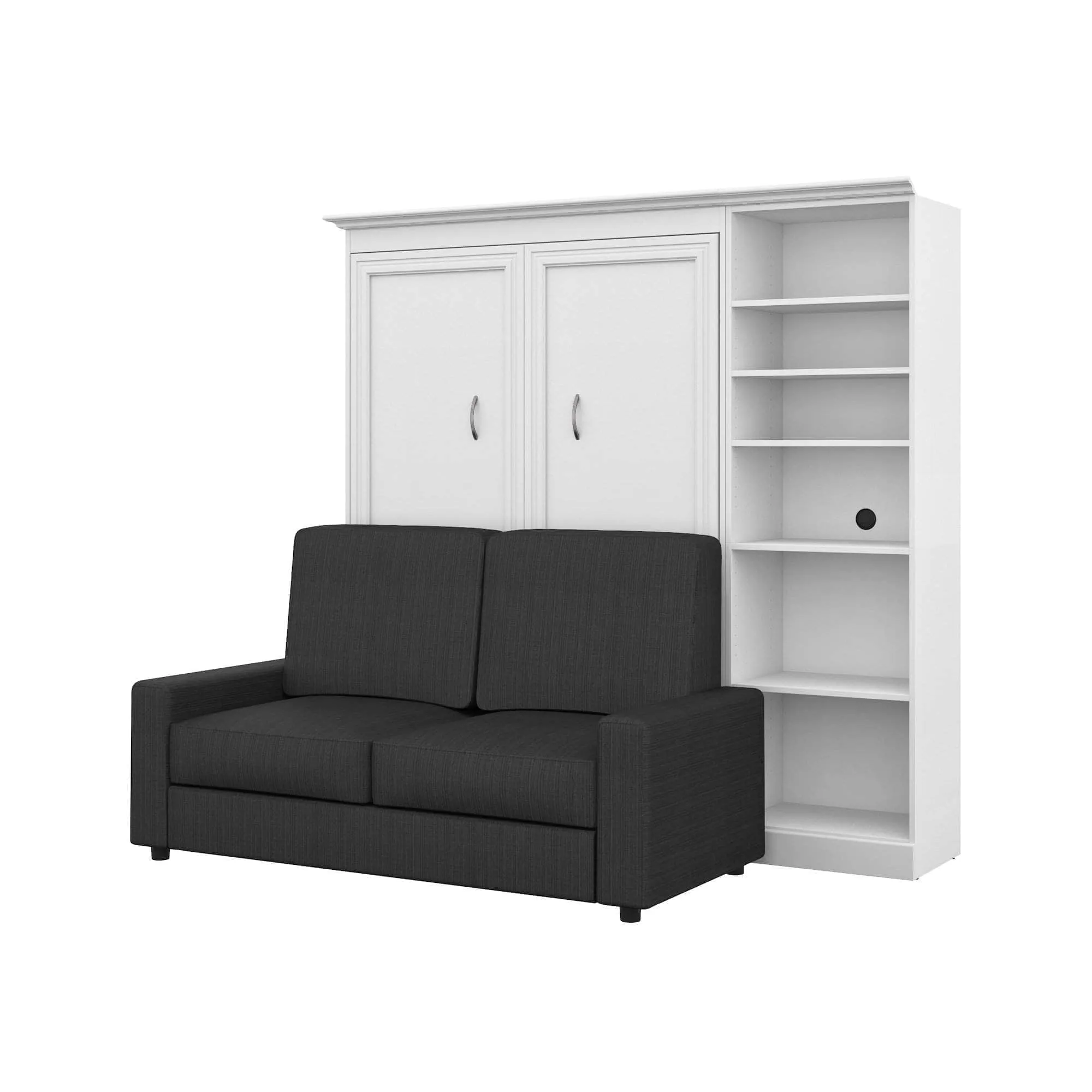 Versatile Full Murphy Wall Bed, a Storage Unit and a Sofa (84“) - White