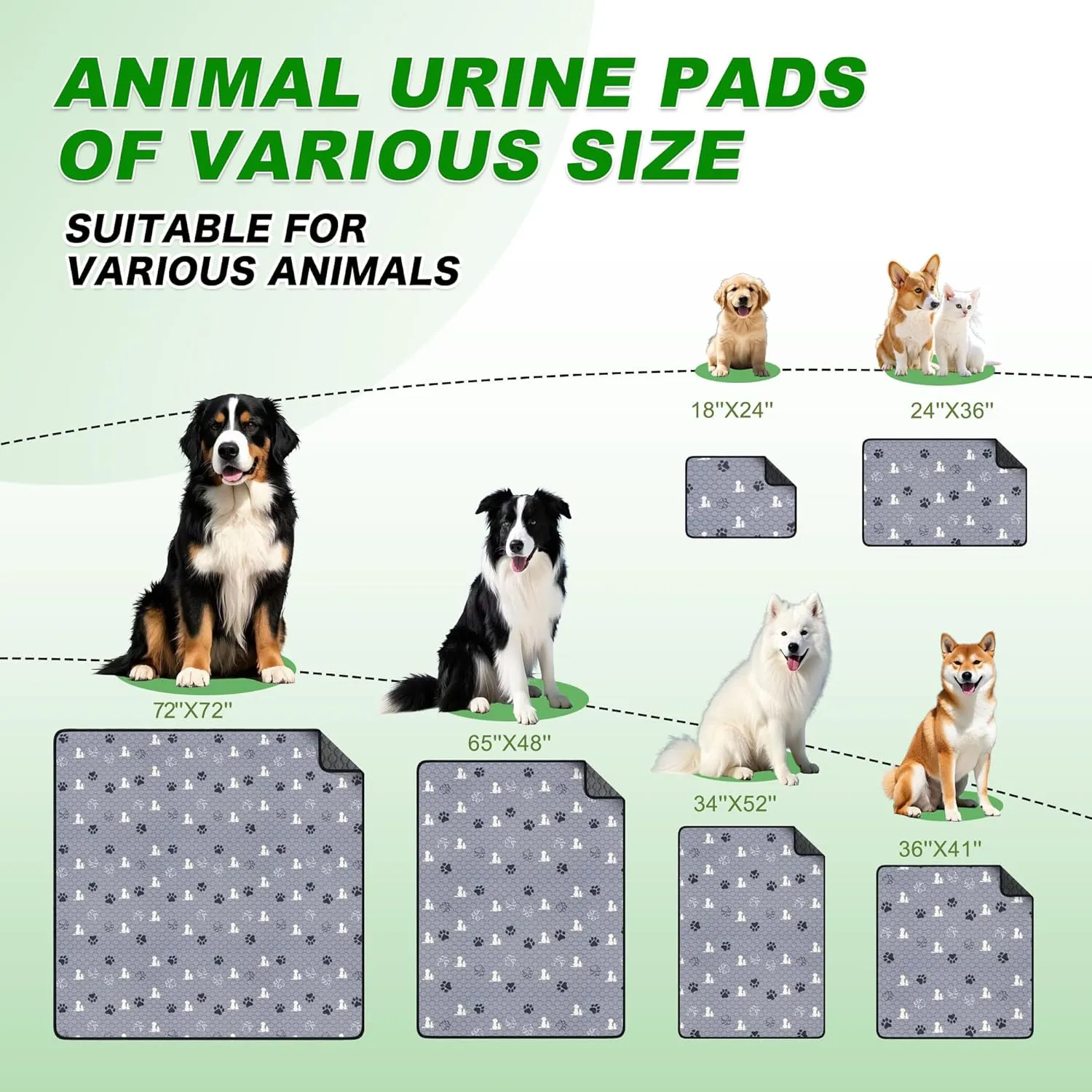 Washable Pee Pads for Dogs, Extra Large Dog Mat, Absorbent Reusable Training Dog Pads Pet Puppy Pads, Non-Slip Potty Pads for Whelping, Playpen, Crate, Bed, Grey 65"x48"