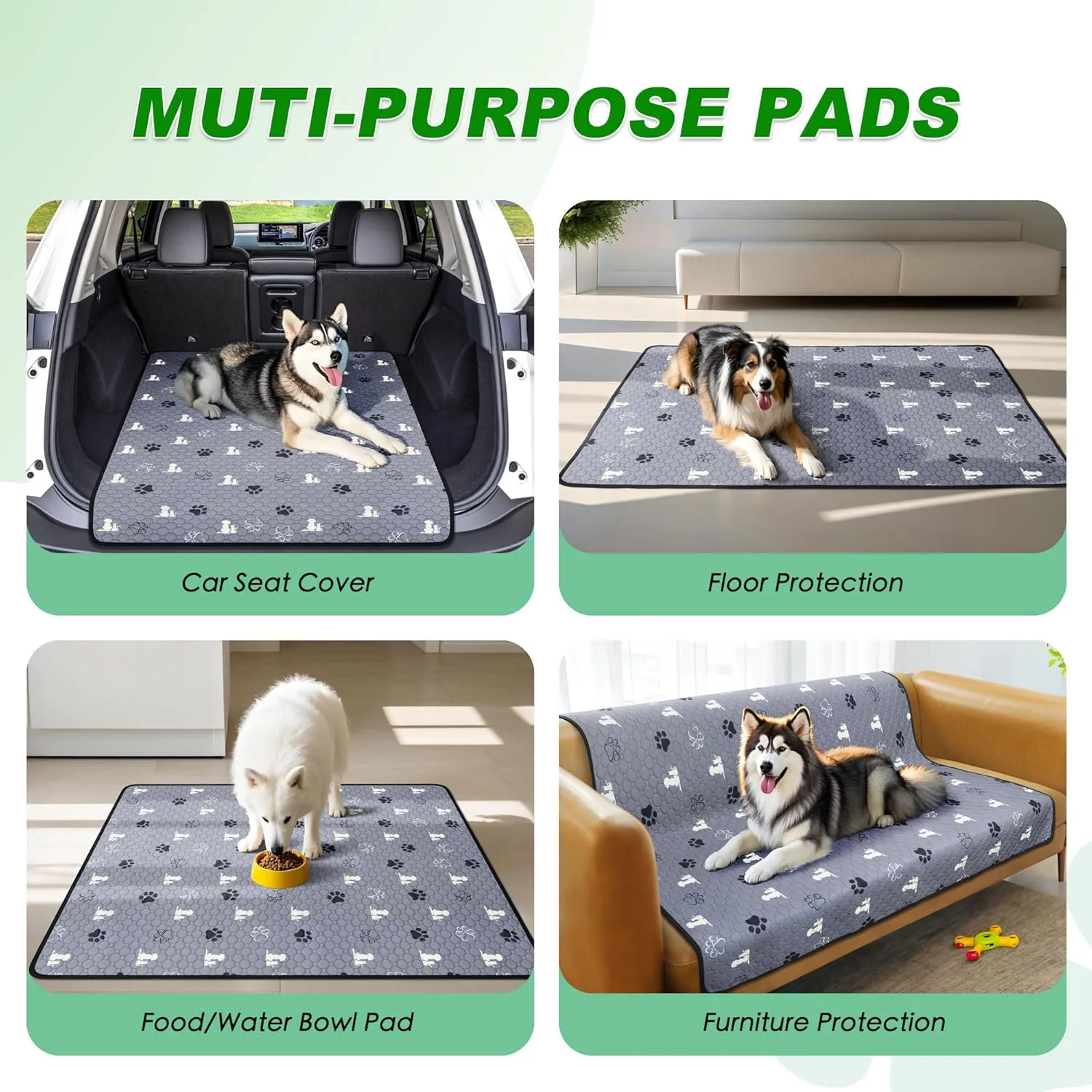 Washable Pee Pads for Dogs, Extra Large Dog Mat, Absorbent Reusable Training Dog Pads Pet Puppy Pads, Non-Slip Potty Pads for Whelping, Playpen, Crate, Bed, Grey 65"x48"