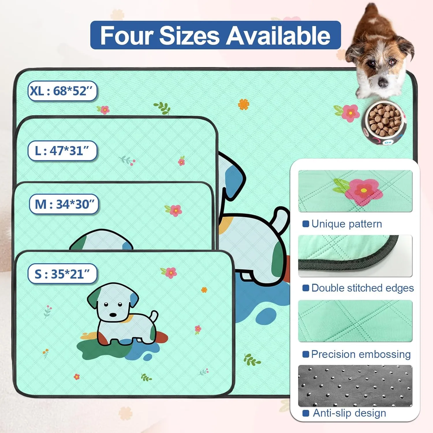 Washable Pee Pads for Dogs,2 Pack Reusable Puppy Pads,Absorbent & Leak-Proof Dog Potty Training Pads, Non Slip Training Mats Suitable for Puppy Potty,Rabbit Pen ,Guinea Pig Enclosure (Blue,M:34:30")