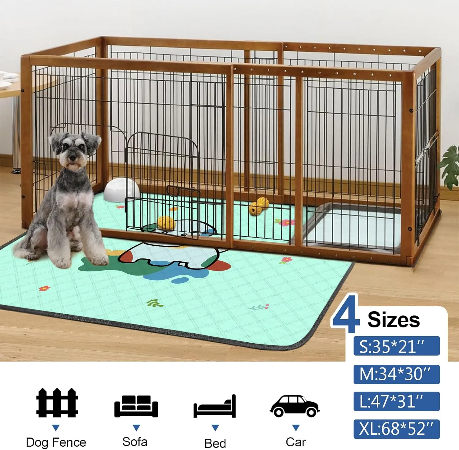 Washable Pee Pads for Dogs,2 Pack Reusable Puppy Pads,Absorbent & Leak-Proof Dog Potty Training Pads, Non Slip Training Mats Suitable for Puppy Potty,Rabbit Pen ,Guinea Pig Enclosure (Blue,M:34:30")