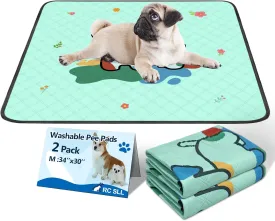 Washable Pee Pads for Dogs,2 Pack Reusable Puppy Pads,Absorbent & Leak-Proof Dog Potty Training Pads, Non Slip Training Mats Suitable for Puppy Potty,Rabbit Pen ,Guinea Pig Enclosure (Blue,M:34:30")