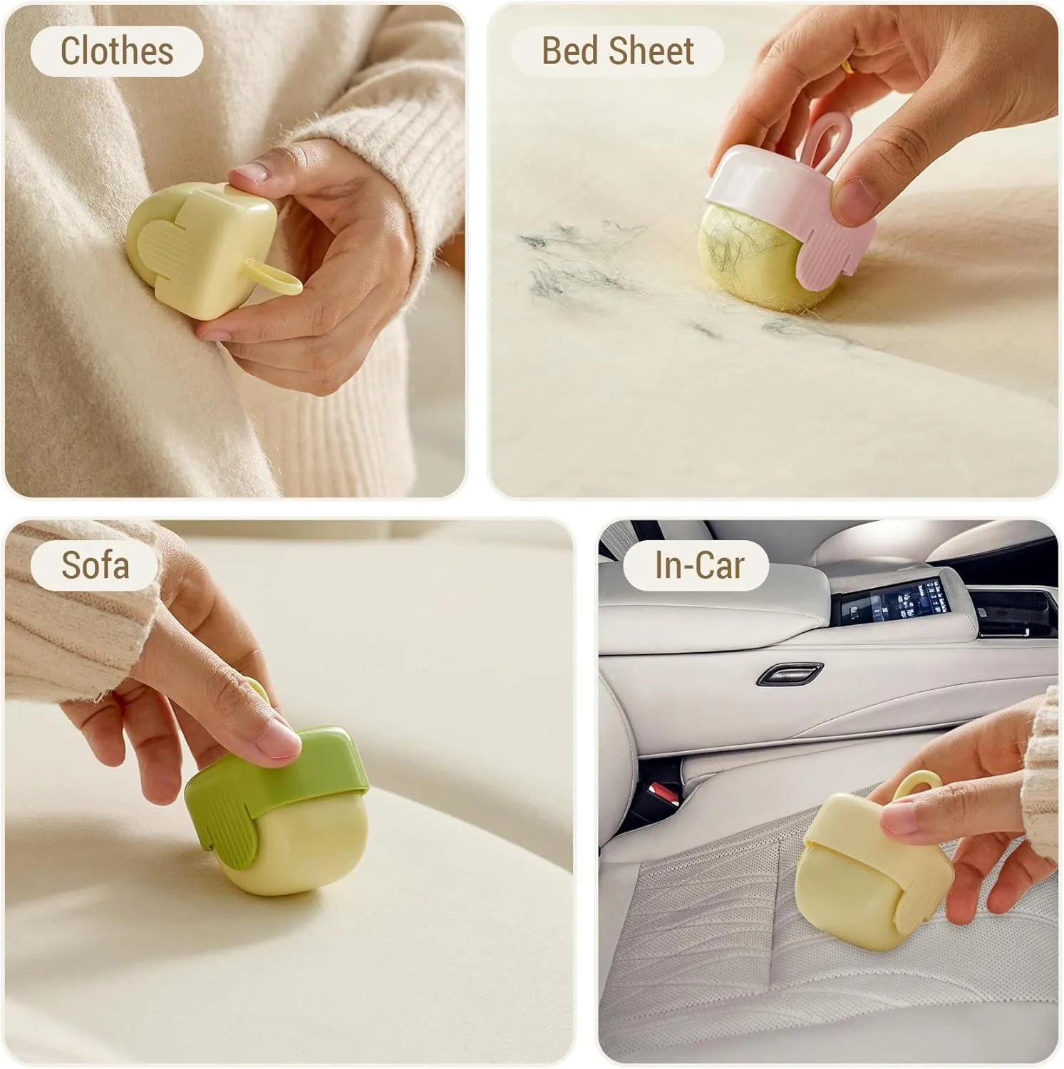 Washable Reusable Lint Roller,Mini Lint Rollers,Portable Pet Hair Remover for Clothes, Furniture & Car Seats (2, Green Beige)