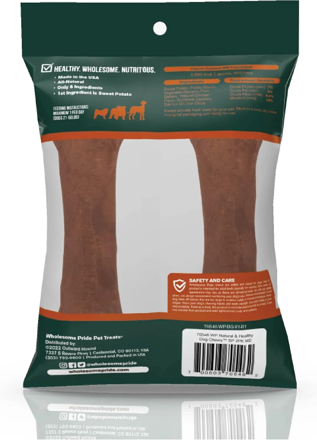 Wholesome Pride Natural & Healthy Sweet Potato Highly Digestible Dog Chews, Medium - 2 Pack
